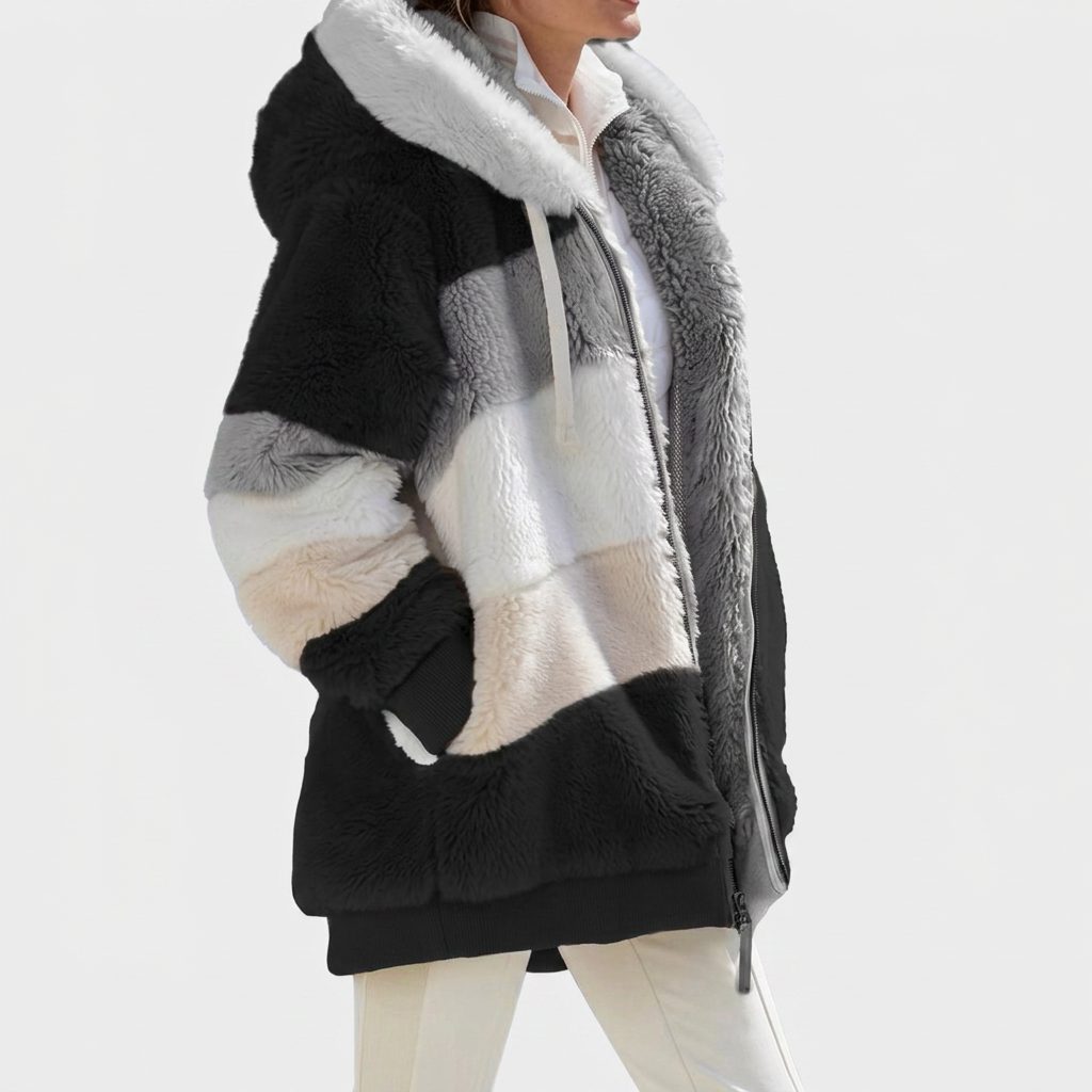 Kylie | Color-Block Hooded Sherpa Jacket